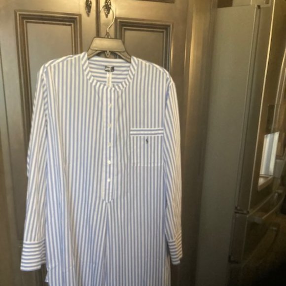 Polo Ralph Lauren High-Low Long Sleeves Button Cuffs Carly Striped Slip Shirt - Picture 7 of 11